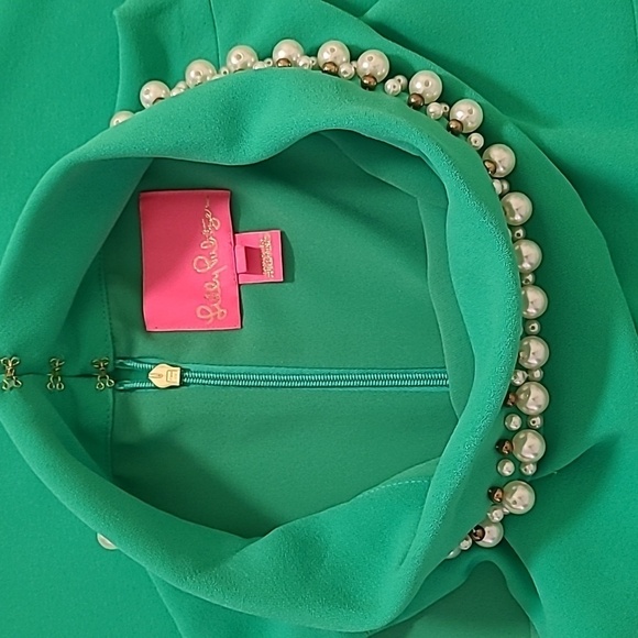 Lilly Pulitzer vibrant green high neck pearl embellished sleeveless shift dress - Picture 5 of 9